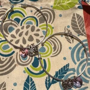 Silver Heart Charm Hoop Earrings